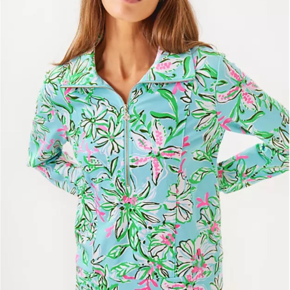 Lilly Pulitzer Vibrant Floral Pullover - Aqua, Pink, Green